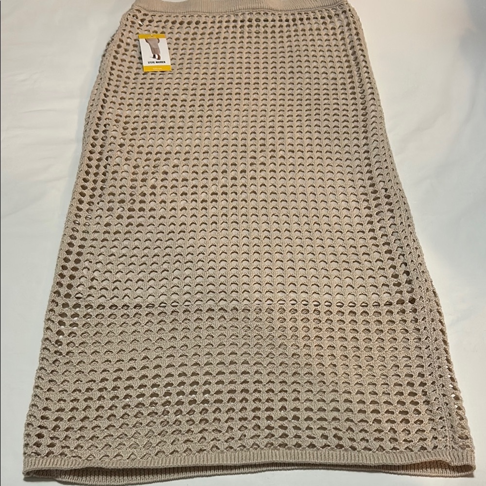 Steve Madden Tan/Cream Midi Pencil Crouched Skirt M NWT - Picture 1 of 5